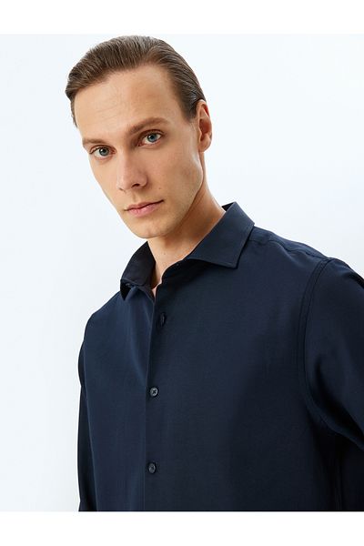 Koton Klassisches Hemd mit langen Ärmeln, reguläre Passform, halbes italienisches Revers, Baumwollmischung
