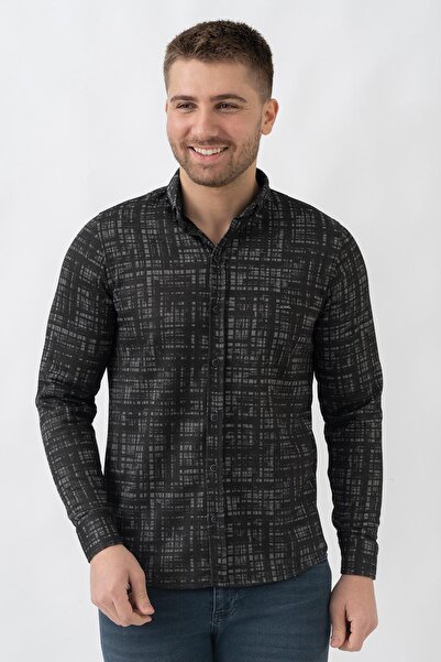 White Stone Lyon G3005 Likralı Slim Fit Örme Gömlek Haki