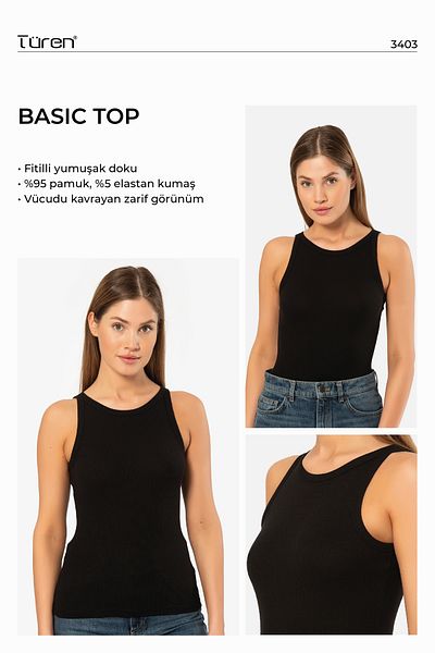 TÜREN 3403 Women's Halter Neck Ribbed Tank Top