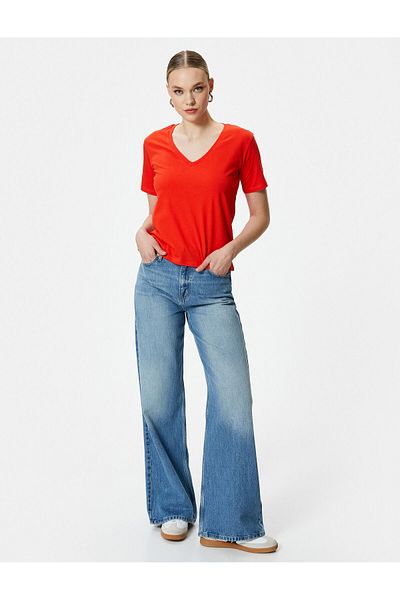 Koton V-Neck Cotton Short Sleeve Basic T-Shirt