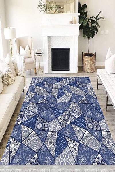 MOTTO HALI Patchwork Eko Punto Kaymaz Tabanlı Yıkanabilir Antibakteriyel Diji...