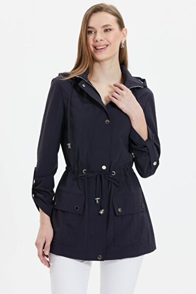 Selen Giyim Beli Büzgülü File Astarlı Trençkot