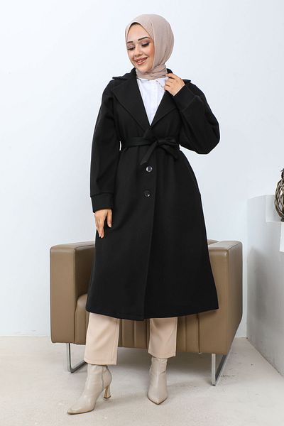 İmajButik Παλτό ραφής γιακά με μαύρο ριμπ