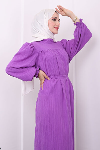 İmajButik Φόρεμα Seersucker Lilac Sleeve Gipeli