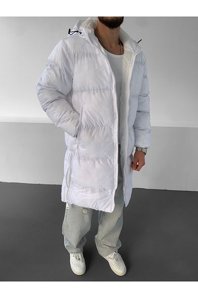 NO1 KONSEPT Palton alb puf lung cu glugă