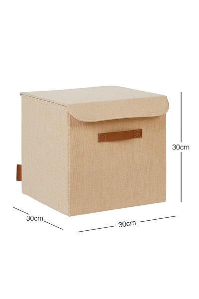 Ocean Home Textile Jute Linen Fabric with Lid under Cabinet Laundry Toy Organizer Folding Storage Box 30X30X30