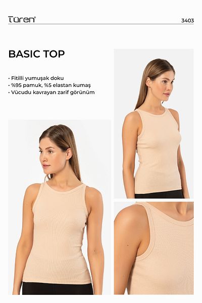 TÜREN 3403 Women's Halter Neck Ribbed Athlete T-Shirt