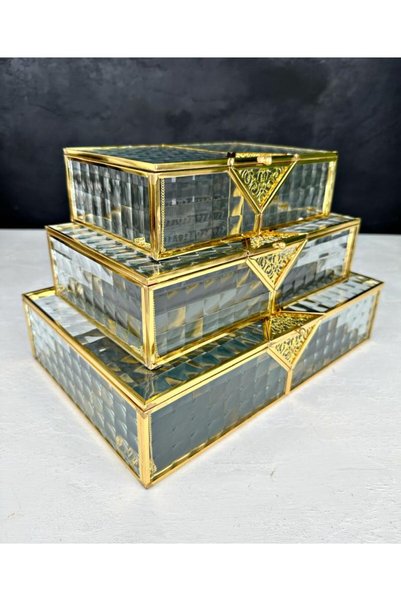 PEKİBU LUXURY PRISM GLASS JEWELRY PROMISE ENGAGEMENT CHOCOLATE BOX GOLD SMALL