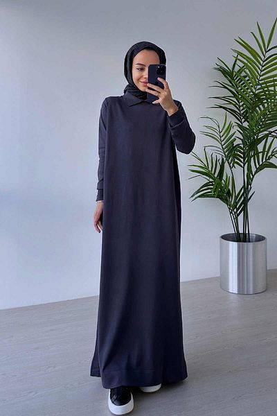 Ka Hijab Smoked Shirt Collar Mercerized Hijab Dress