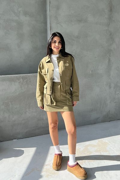 Seda Yalçın Atelier Khaki Safari Multi-Pocket Snap Skirt Jacket Set
