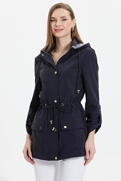 Selen Giyim Beli Büzgülü File Astarlı Trençkot