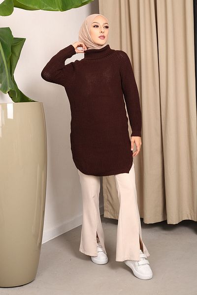 İmajButik Πλεκτό γιακά με ζιβάγκο σε καφέ χρώμα