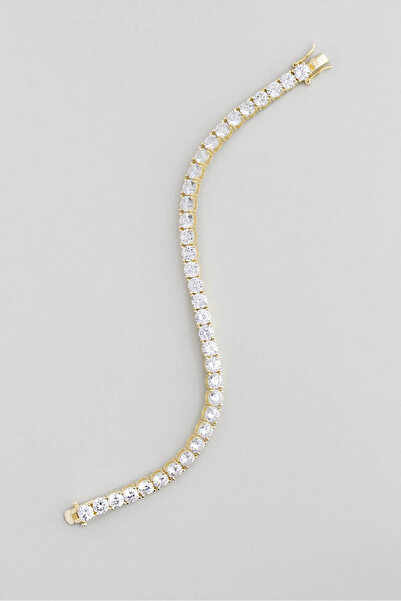 So CHIC... Beyaz Taşlı 18 Ayar Sarı Altın Kaplama Gümüş Su Yolu Bileklik