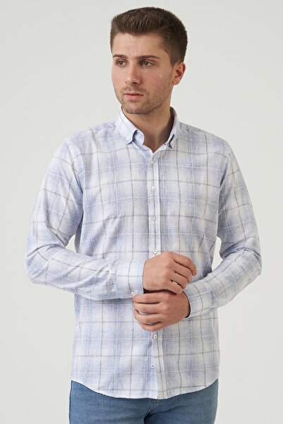 White Stone Broken Hill Regular Fit G2003 Cotton Linen Shirt Blue