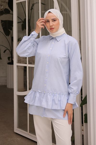 İmajButik Μπλε ριγέ βολάν τουνίκ