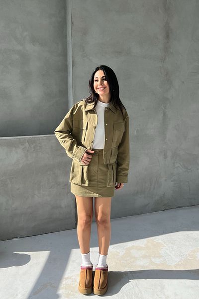 Seda Yalçın Atelier Khaki Safari Multi-Pocket Snap Skirt Jacket Set