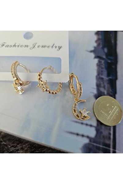 RengarenkAksesuar Ayyıldızlı 3'lü Küpe Seti