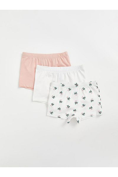 LC Waikiki Lcw Baby Ecru Elastic Waist Printed Baby Girl Boxer Set of 3