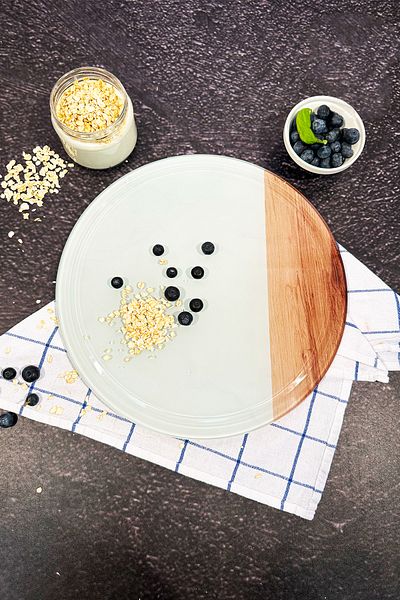 Decorita Channeled Glass Cutting Board - Glass Cutting Table| Wooden Patterned Edge| Diameter32cm| Patented Product