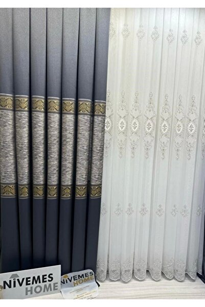 NİVEMESHOME Nivemeshome Likya Ft 632120   V-2501 - 1/3 Drapa de fundal cu pli...