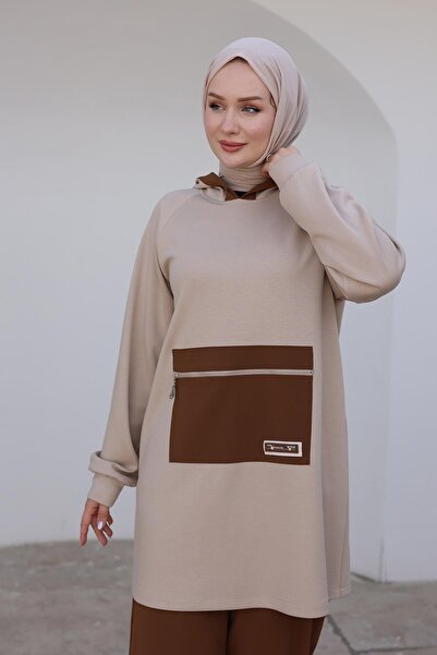 Armine Armine Trend Hooded Sleeves Ribbed Trousers Double Suit-Beige 24Kt625