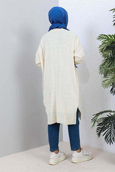İmajButik Πέτρινο Crew Neck Mercerized Casual Knitwear Tunic