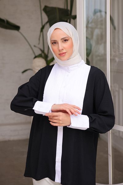 İmajButik Μαύρο πλισέ πουκάμισο