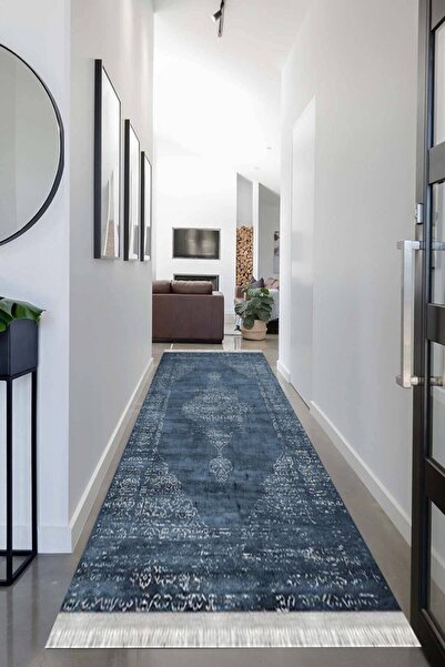 MOTTO HALI Otantik Cotton Şönil Yolluk Kaymaz Tabanlı Yıkanabilir Dijital Baskı Halı Yolluk