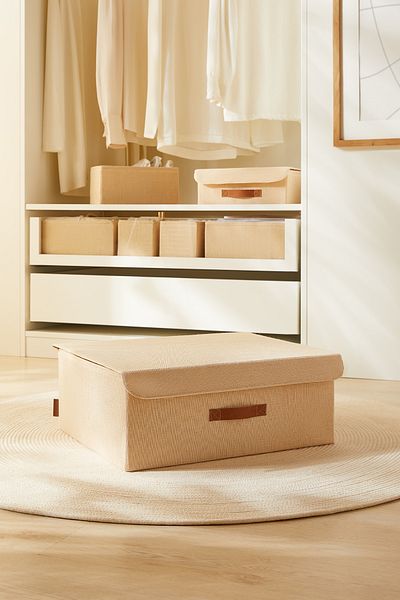 Ocean Home Textile In-Cabinet Laundry Toy Organizer with Jute Linen Fabric Cover Folding Storage Box 48X40X19