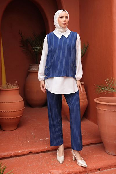 İmajButik Navy Blue Striped Triple Set