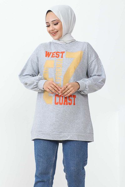 İmajButik Γκρι φούτερ με στάμπα West με δύο κλωστές