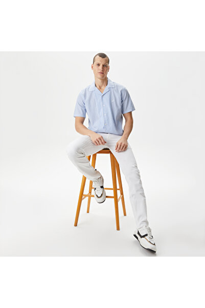 Nautica Erkek Mavi Classic Fit Kısa Kollu Çizgili Gömlek