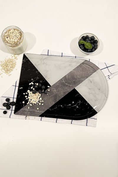 Decorita Hybrid Marble Glass Cutting Board - Oval Edge, 25cm x 35cm, Patented Product