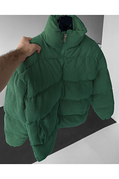 NO1 KONSEPT Πράσινο μπουφάν με βελούδο με γέμιση