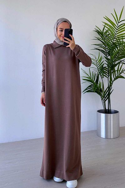 Ka Hijab Mink Colored Shirt Collar Mercerized Hijab Dress