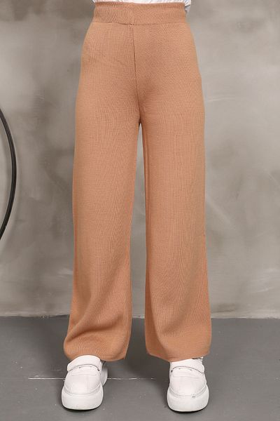 İmajButik Μπισκότο Πλεκτό Παντελόνι Ψηλόμεσο Φαρδύ πόδι