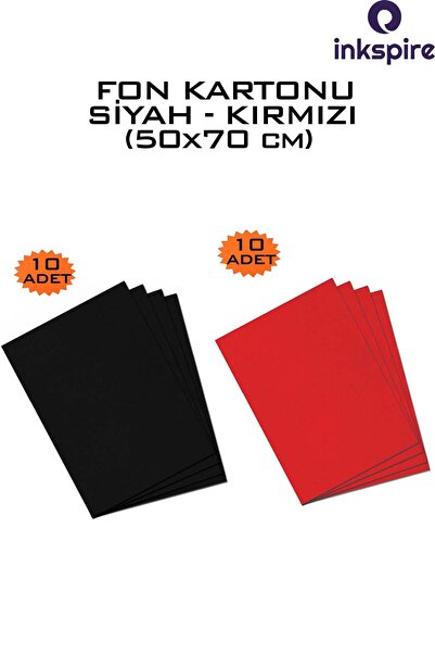 inkspire 10 Adet Siyah 10 Adet Kırmızı Renk Fon Kartonu 50x70 Cm Hamurdan Boy...