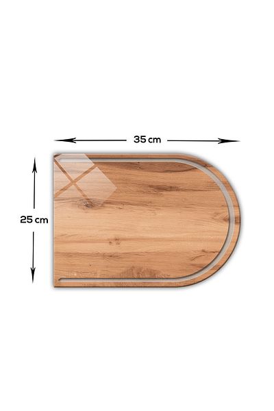 Decorita New Wooden Patterned Channeled Glass Cutting Board - Oval Edge, 25cm x 35cm, Patented Product