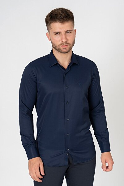 White Stone قميص فيرونا G186 قطن عادي بقصة مستقيمة باللون الأزرق الداكن