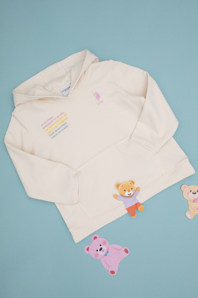 U.S. Polo Assn. سويت شيرت بقلنسوة كريمي للفتيات 50290725-VR071