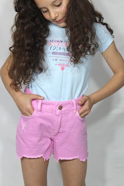 Ede Tekstil Kız Çocuk Pembe Denim Şort