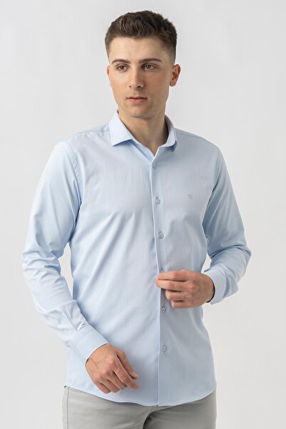 White Stone Aarberg G2424 Regular Fit Pamuklu Likralı Gömlek Buz Mavisi