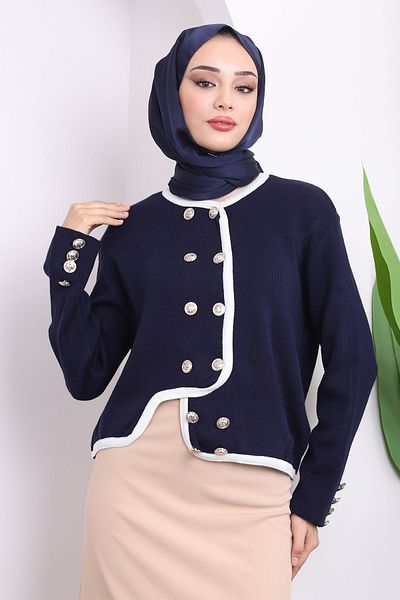 İmajButik Ζακέτα με μπλε κουμπιά Crop Knitwear
