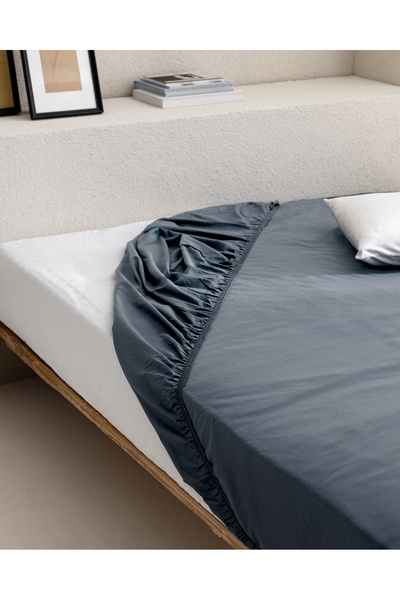 Madame Coco Manon Double 100% Cotton Ranforce Fitted Sheet - Dark Blue