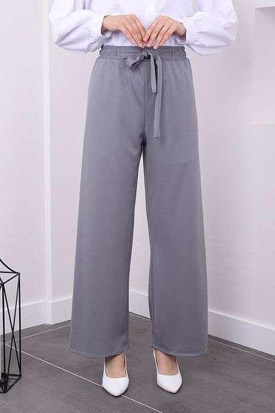 İmajButik High Waist and Wide Leg Gray Trousers