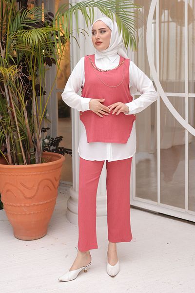 İmajButik Κολιέ με κουμπιά σε σκόνη τριπλό περιτύλιγμα
