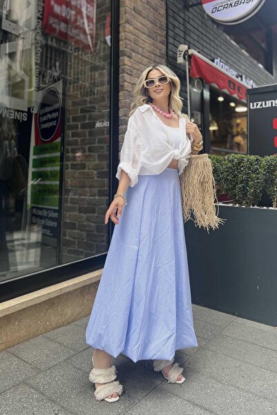 Eswomes Poplin Balon Etek Mavi