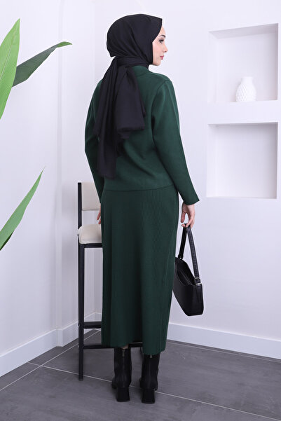 İmajButik Emerald Green Crop Cardigan Skirt Knitwear Set
