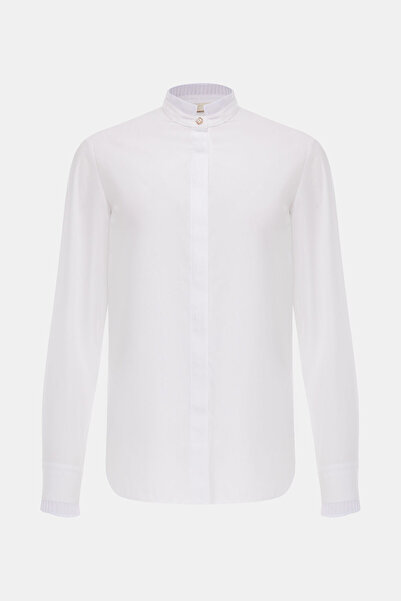 W Collection BEYAZ HAKİM YAKA UZUN KOLLU BLUZ