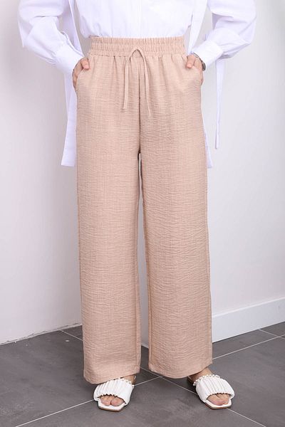 İmajButik Beige Linen Trousers - Pockets and Waist Elastics